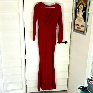 Burgundy fitted stretchy dress floor length